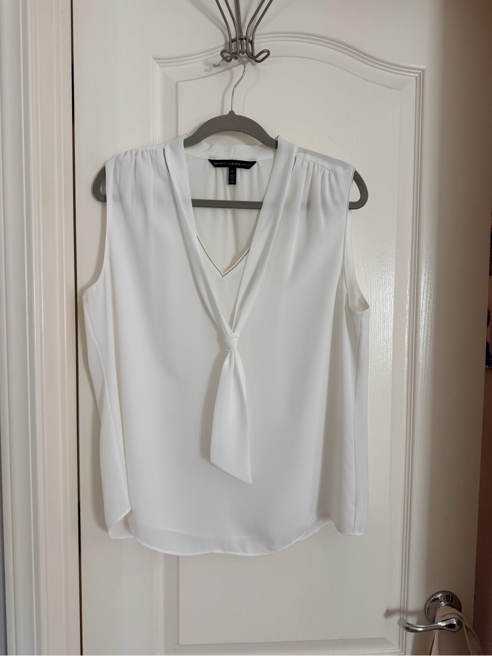 🤍 White House Black Market White Tie-Front Blouse — Size 12